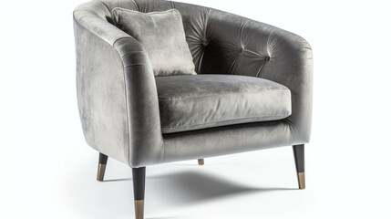Grey Armchair Isolated on White Background.