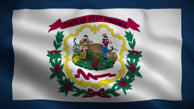 West Virginia flag waving animation, perfect loop, official colors, 4K video