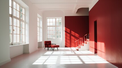 Red Aesthetic of A Spacious Studio Bathed in Bright Sunlight, Designed by Norm Architects.