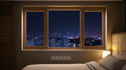 Luxury Room with Window AC A Nighttime Window View.