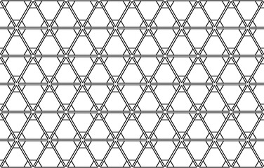 Fototapeta premium Segmented hexagon and mini-hexagons in triangles give a double black color outline effect in a repeating geometric pattern