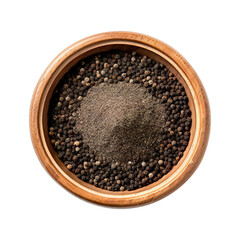 black pepper in a wooden bowl isolated on transparent background Remove png, Clipping Path