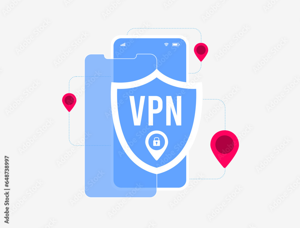 Poster vpn app - virtual private network application concept. privacy data encryption and internet security
