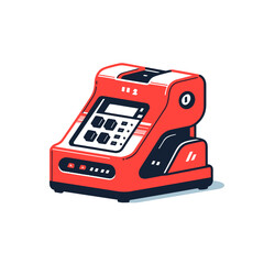 Adding machine vector icon in minimalistic, black and red line work, japan web