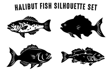 Set of Fish Silhouette vector illustration, Black Silhouettes of Fish Bundle