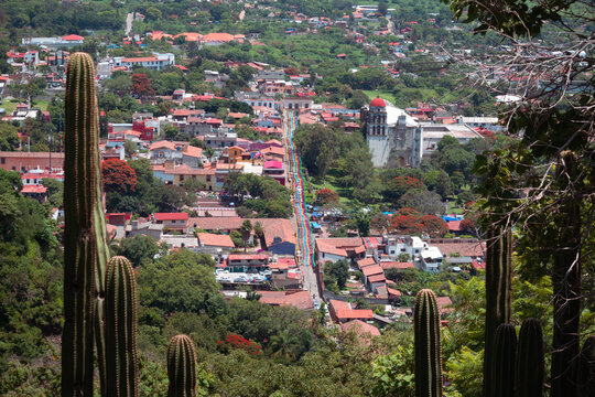 Malinalco main street seen from the ruins. Colorful, tradition, mexican, scenic.
