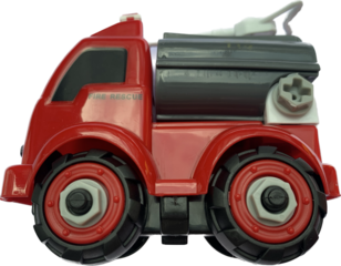 red Rescue vehicle truck isolated on white kid toy, fire truck toy
