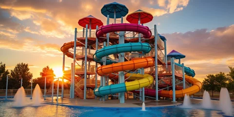 Deurstickers illustration of waterslides at a water park, generative AI © VALUEINVESTOR