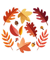Obraz premium Vector flat design autumn leaves set