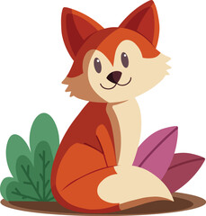 Vector flat illustration fall fox cartoon character