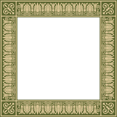 Vector golden and green square classic greek ornament. European ornament. Border, frame Ancient Greece, Roman Empire..
