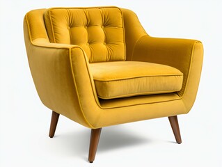 Mustard Armchair Isolated on White Background.