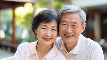 Asian senior couple smiling at the camera. Family mature couple portrait
