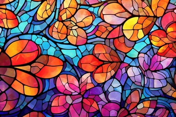 Abstract multicolored stained-glass window mosaic background, Background consisting of bright vibrant colors mosaics.