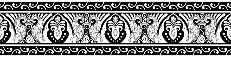 Carpet border. Seamless. Black on white. Handkerchief. Woven fabric, wallpaper.