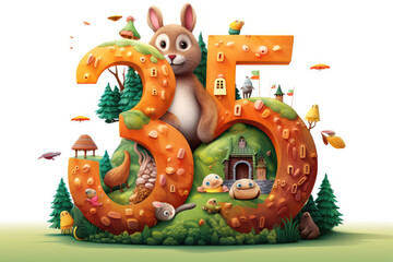 Naklejka premium 35 Years Young - Illustrated Number with Playful Animals