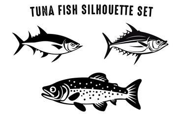 Tuna Fish Silhouette black Silhouette Vector Clip art Set