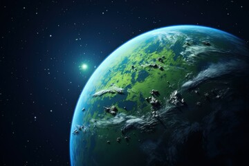 Naklejka na ściany i meble Realistic Planet Earth in Outer Space, Solar System Element, Save the World Concept, Earth day