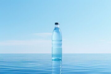 Water Bottle on Aesthetic Scenery, Pure Mineral Water Advertising. Healthy Drink Natural Water