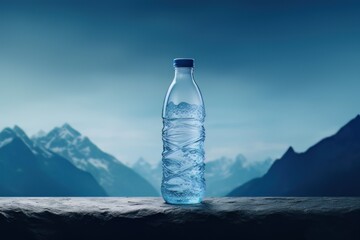 Water Bottle on Aesthetic Scenery, Pure Mineral Water Advertising. Healthy Drink Natural Water - obrazy, fototapety, plakaty