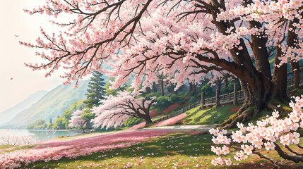 Ethereal Petals: Dancing Blossoms on the Cliff's Edge