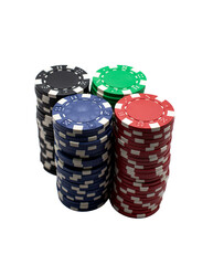 four stacks of poker chips on a transparent background 