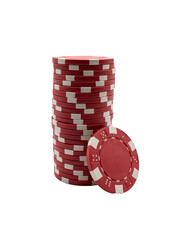 Stack of red poker chips on a transparent background 
