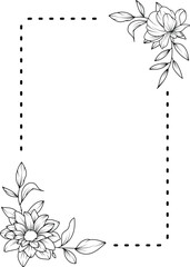 Flower Frame. Hand drawn Botanical vector illustration. Black and white wreath.