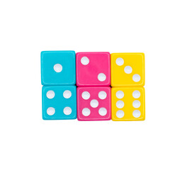 six colorful dice on a transparent background 