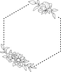 Flower Frame. Hand drawn Botanical vector illustration. Black and white wreath.