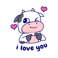 Vector Cute Cow Character Emotes Element Collection Isolated