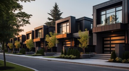 Fototapeta na wymiar Modern modular private black townhouses.