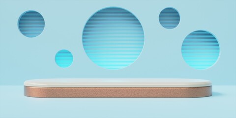 3d render of podium stage minimal blue wall scene