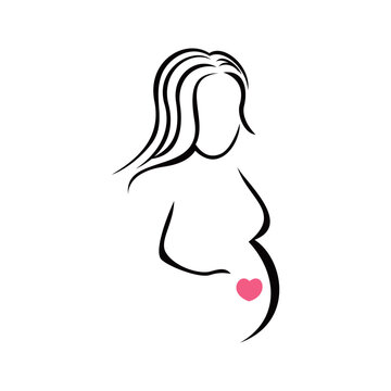 pregnant silhouette design. line woman and baby sign and symbol.