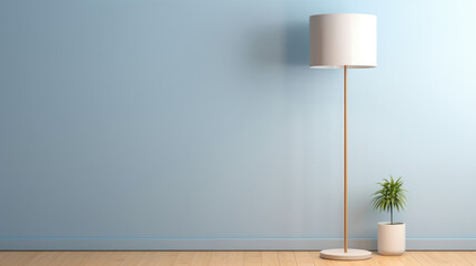 A minimalist floor lamp with a plain white shade and a simple base