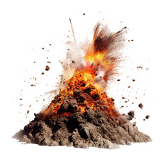 Volcano eruption isolated on transparent background, Volcanic Mountain
