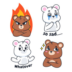Vector Cute Bear and Polar Bear Character Emotes Element Collection Isolated