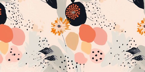 Hand drawn cute warm artistic flowers print. Abstract collage pattern. Fashionable template for design, Generative AI 