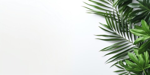 Tropical leaves with white background and copy space