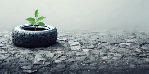 The appearance of used tires cares for the environment - obrazy, fototapety, plakaty