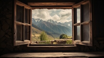 Rustic Window with Mountain Majesty.