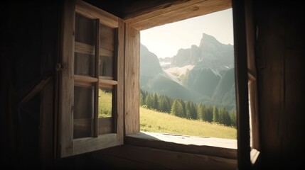 Rustic Window with Mountain Majesty.