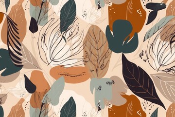 Hand drawn floral abstract pattern. Creative collage contemporary seamless pattern. Natural colors. Fashionable template for design, Generative AI 