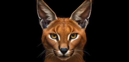 Close-up portrait caracal cat or desert lynx with copy space - obrazy, fototapety, plakaty