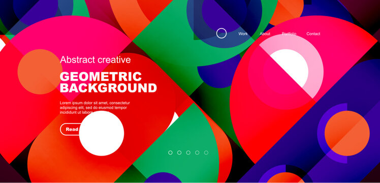 Abstract technology landing page background with circles and round elements. Creative concept for business, technology, science or print design