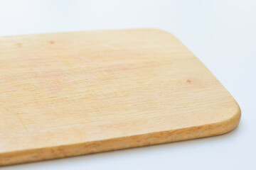 wooden cutting board isolated on white background, plank wood in the kitchen