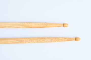 wooden drumstick isolated on white background, object for play drum