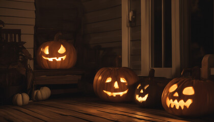 Obraz premium Halloween pumpkins costumes, trick or treat scarry spooky