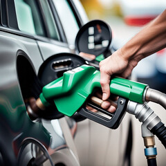 Man holding fuel pump refueling. Stock image.