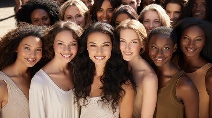 Obraz premium Ethnic diversity and beauty Group of women of various races with beautiful white smiles with white background